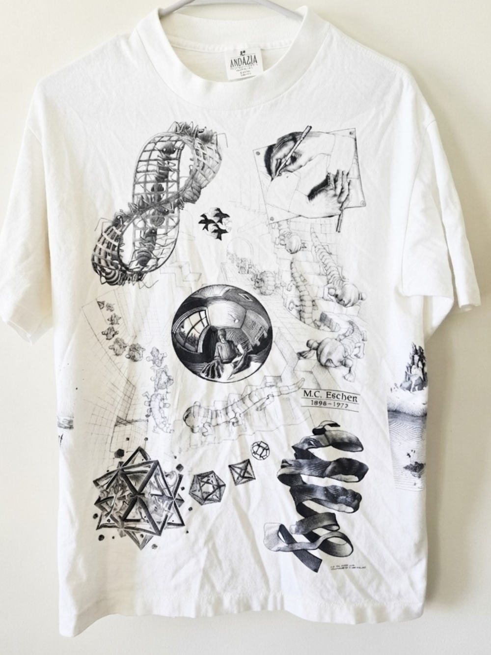 Vintage 1991 M.C. Escher “Paradox” Andazia Multi Print AOP T-Shirt Size M
